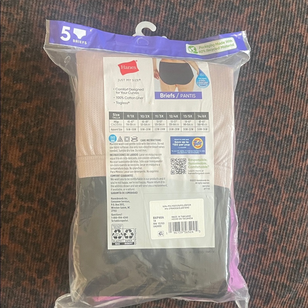 Hanes Just My Size Mesh Tagless Briefs 5-Pack - White, Pink, Purple Size 14/6X - Picture 2 of 6